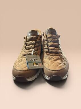NWT Skechers Hands Free Slip-ins Glide-Step Tan Quilted Shoes Size 12